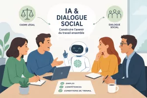 des personnes assises autour d'une table et d'un robot